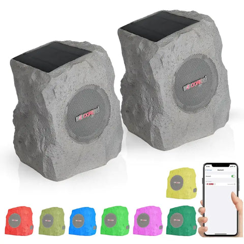 Altavoz Bluetooth para exteriores con diseño de roca y energía solar, ideal para jardín