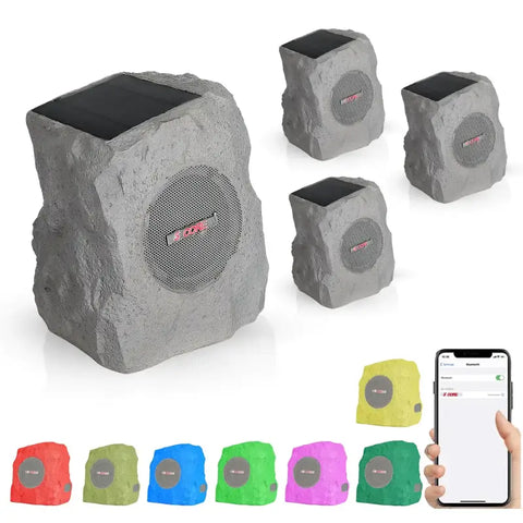 Altavoz Bluetooth para exteriores con forma de roca, energía solar ideal para el jardín