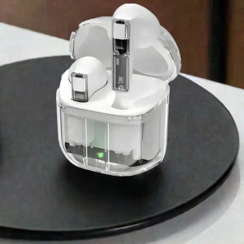 Auriculares Bluetooth capsula en estuche de carga transparente, productos electrónicos