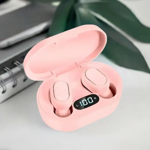 Auriculares E7S inalámbricos con estuche rosa abierto, dispositivo de electrónica y audio