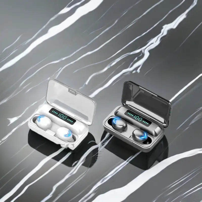 Dos auriculares Bluetooth F9-6 con estuches de carga