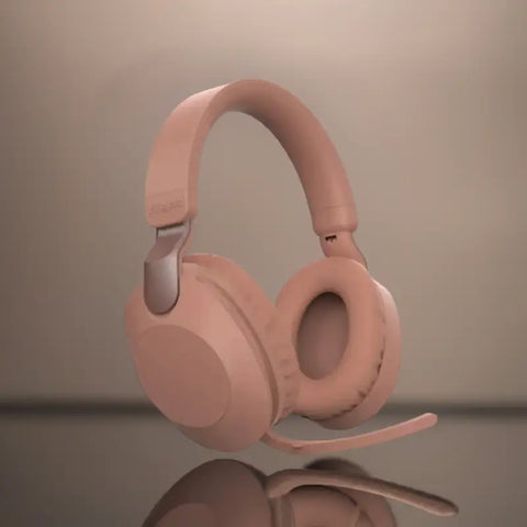 Auriculares Bluetooth rosa de diadema con micrófono para electrónica moderna