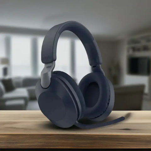 Auriculares Bluetooth azul over-ear con micrófono, ideales para la electrónica moderna
