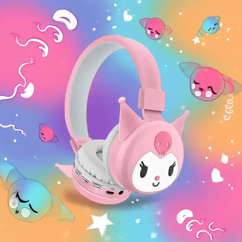 Auriculares Bluetooth Kuromi con diseño rosa y personajes Kuromi para niños