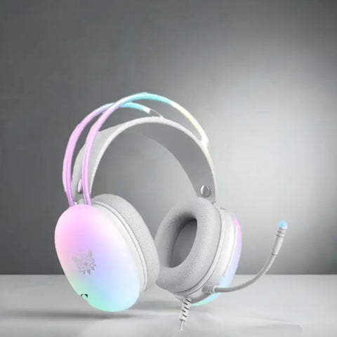 Auriculares con Iluminación RGB, headset blanco con detalles arcoíris en electrónica audio