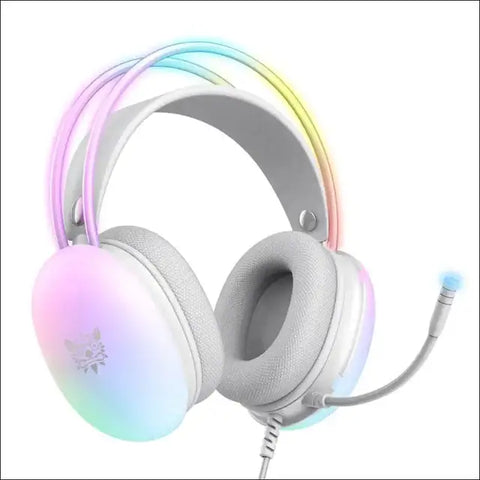 Auriculares con Iluminación RGB en blanco con acentos de arcoíris, perfectos para electrónica