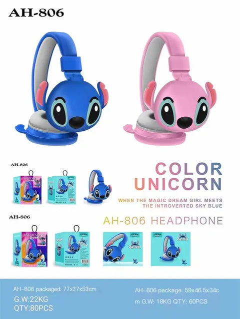 Imagen de auriculares bluetooth Stitch con diseño kawaii para niños, electrónicos y coloridos