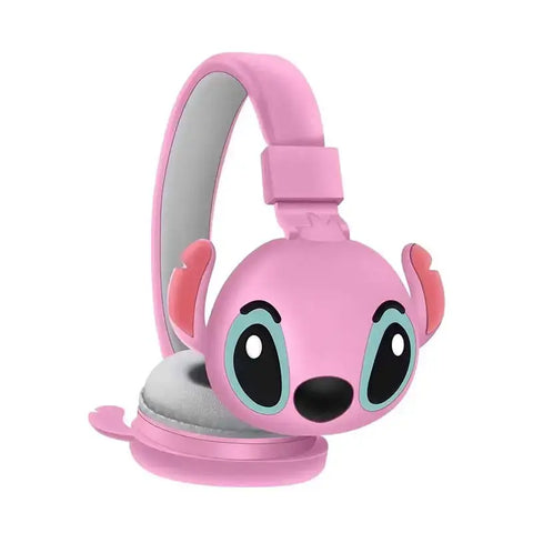 Auriculares Bluetooth Stitch para niños con diseño kawaii y patrones de ángel rosa
