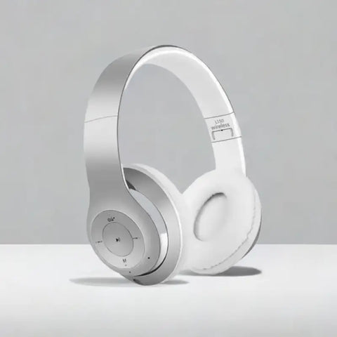 Auriculares Bluetooth gaming plateados y blancos para PC y consola