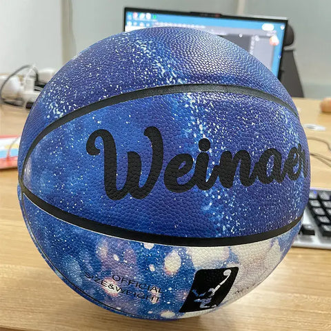 Balón de baloncesto azul y plata con Weinoo, brilla en la oscuridad, envío gratis