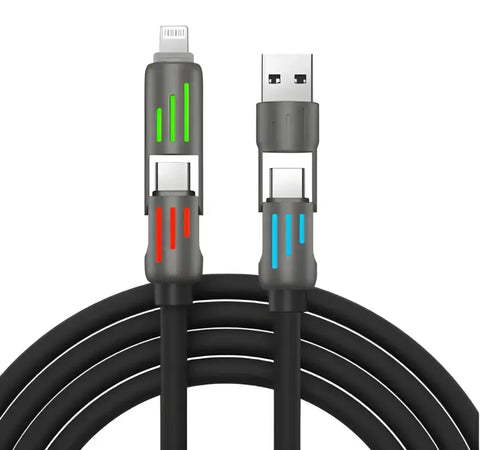 Cable de Carga Rápida 4 en 1 para carga de múltiples dispositivos con luz indicadora