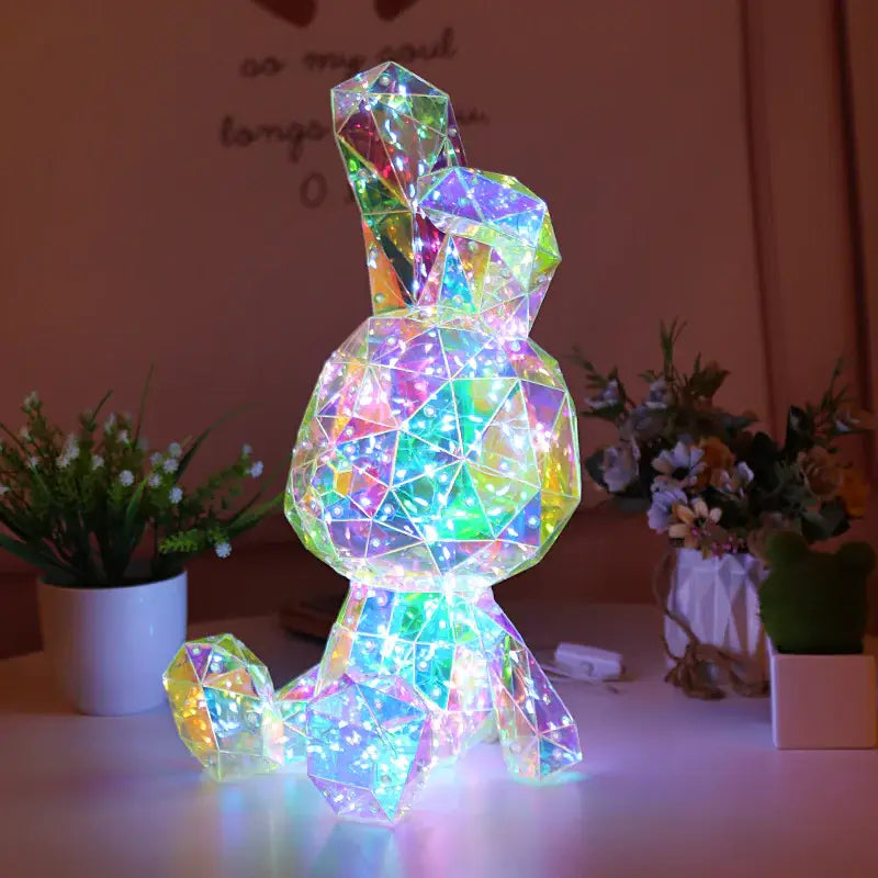 Geometric illuminated conejo de fantasía, encantador adorno para decoración