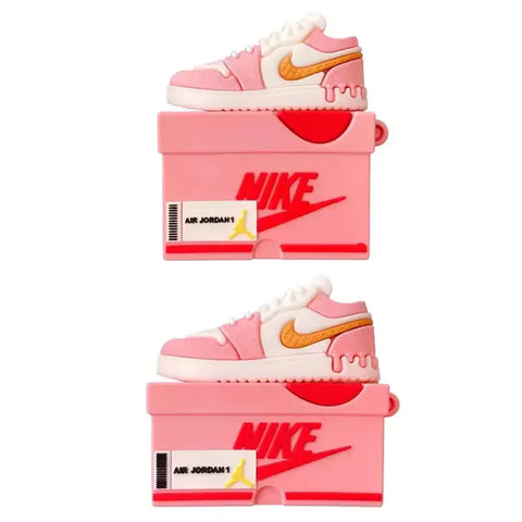 Funda de zapatilla rosa para tus Apple AirPods Pro, diseñada como una caja de sneaker case