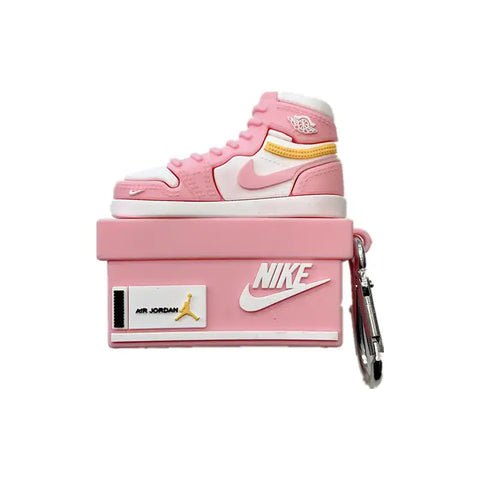 Funda de zapatilla rosa y blanca para tus Apple AirPods Pro con clip de carabiner