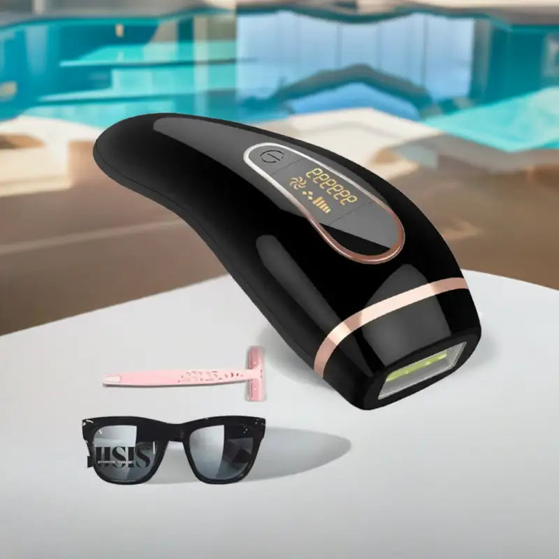 Dispositivo de depiladora IPL 990K Pro en negro y dorado para eliminación segura del vello
