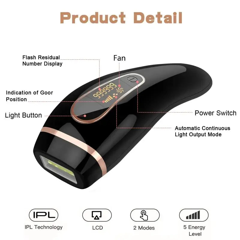 Dispositivo de Depiladora láser IPL 990K Pro en negro y oro rosa