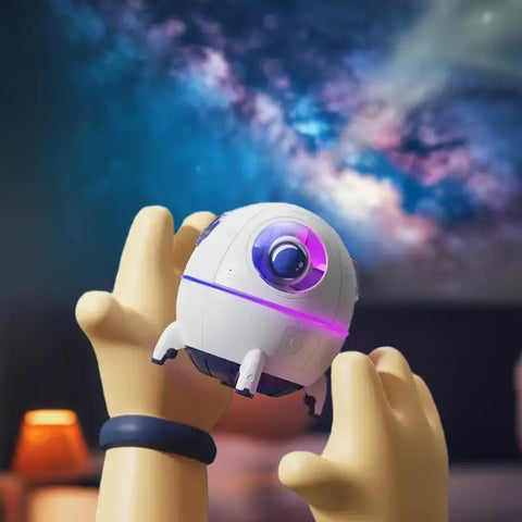 Humidificador cápsula espacial con iluminación LED y proyector, portátil y silencioso