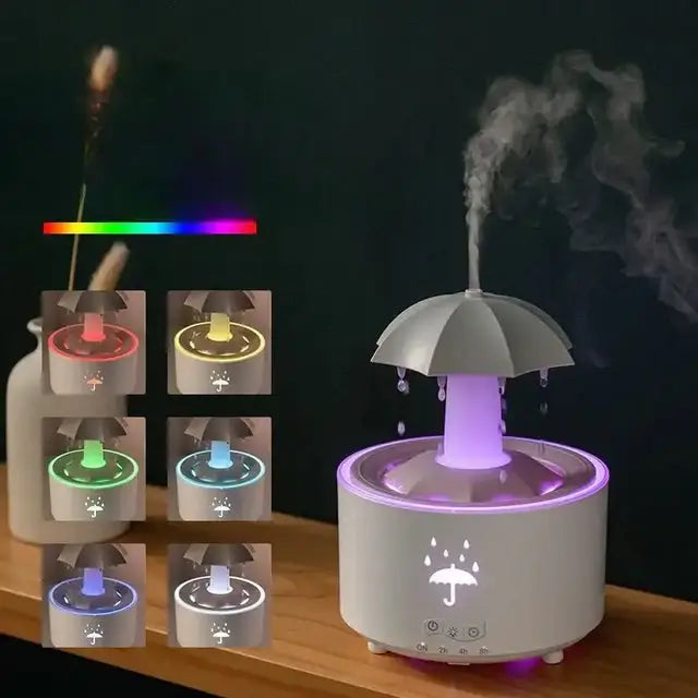 Humidificador y difusor para aceites esenciales con forma de sombrilla y luces de colores