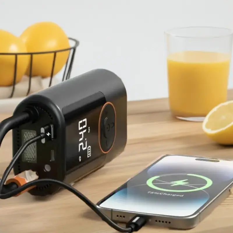 Batería portátil negra para coche con inflador de electrónica para vehículo