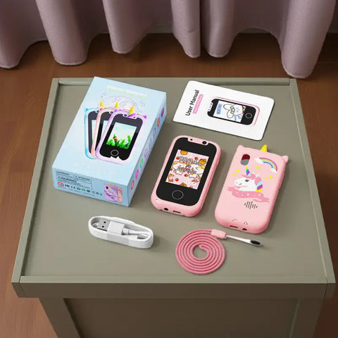 Imagen del KiddoCall™️ Teléfono Infantil Rosa Unicornio con accesorios y pantalla táctil infantil rosa unicornio