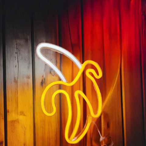 Luz ambiental moderna en forma de banana, letreros neón LED con bajo consumo energético