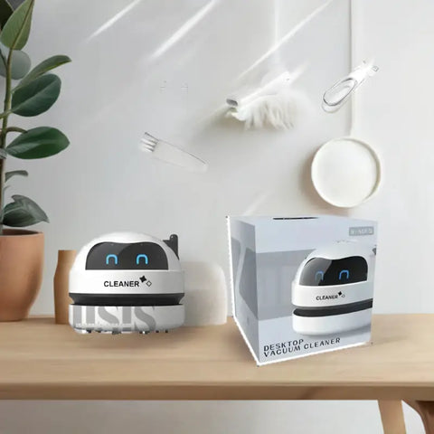 Limpiador eléctrico USB blanco para escritorio con caja azul