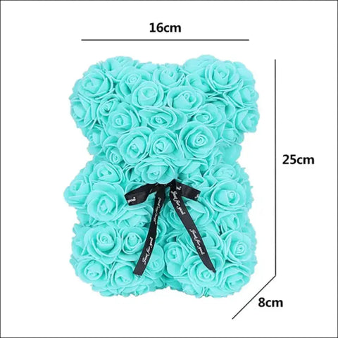 Oso de rosas turquesa con moño negro, ideal para San Valentín y aplicaciones decorativas