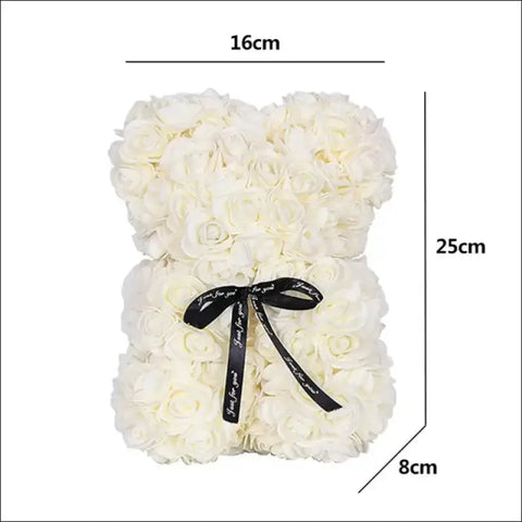 Oso de rosas, peluche artificial blanco con moño negro ideal para San Valentín