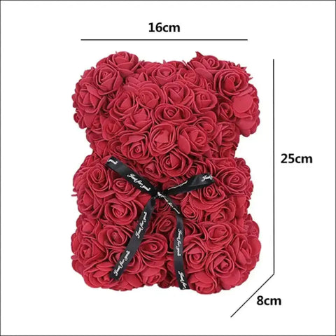 Oso de rosas de peluche artificial con lazo negro, ideal para San Valentín
