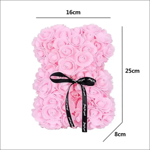 Oso de rosas, peluche artificial rosa con lazo negro ideal para San Valentín