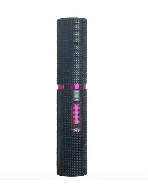 Cepillo eléctrico portátil negro con cristales, acentos rosas y pantalla digital para tu cabello