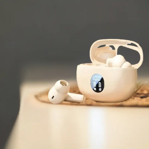 Auriculares inalámbricos de última generación con estuche de carga y niveles de batería