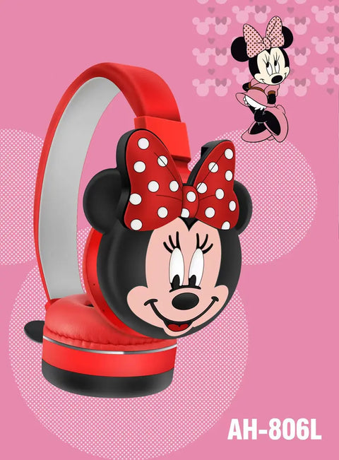 Auriculares estilo Mickey rojos y negros con lazo de Minnie.