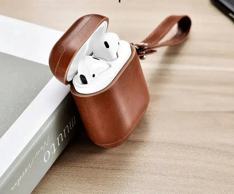 Funda de cuero Icarer para AirPods con correa y cierre de cremallera