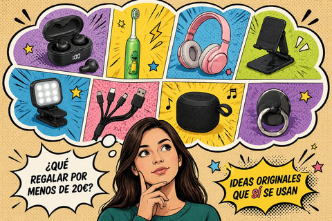 Auriculares inalámbricos rosa y gris con diseño moderno y ergonómico ideales para regalos por menos de 20€