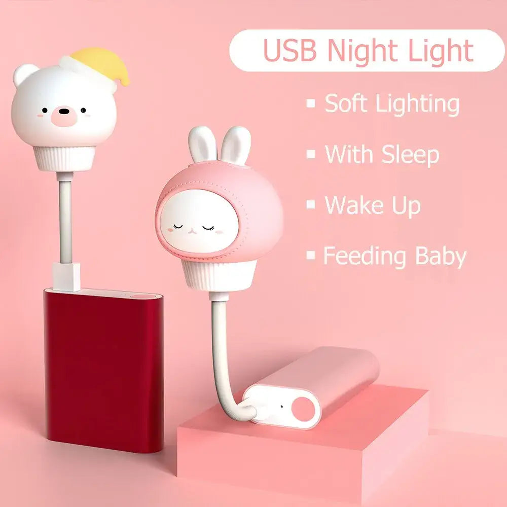 Lámpara de noche LED USB para niños linda lámpara de noche de dibujos animados oso pollito gatito control remoto