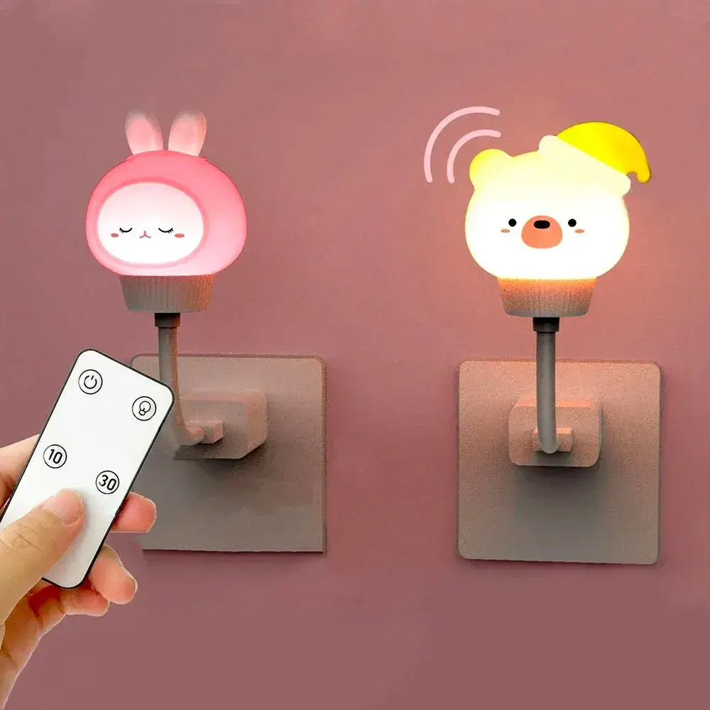 Lámpara de noche LED USB para niños linda lámpara de noche de dibujos animados oso pollito gatito control remoto