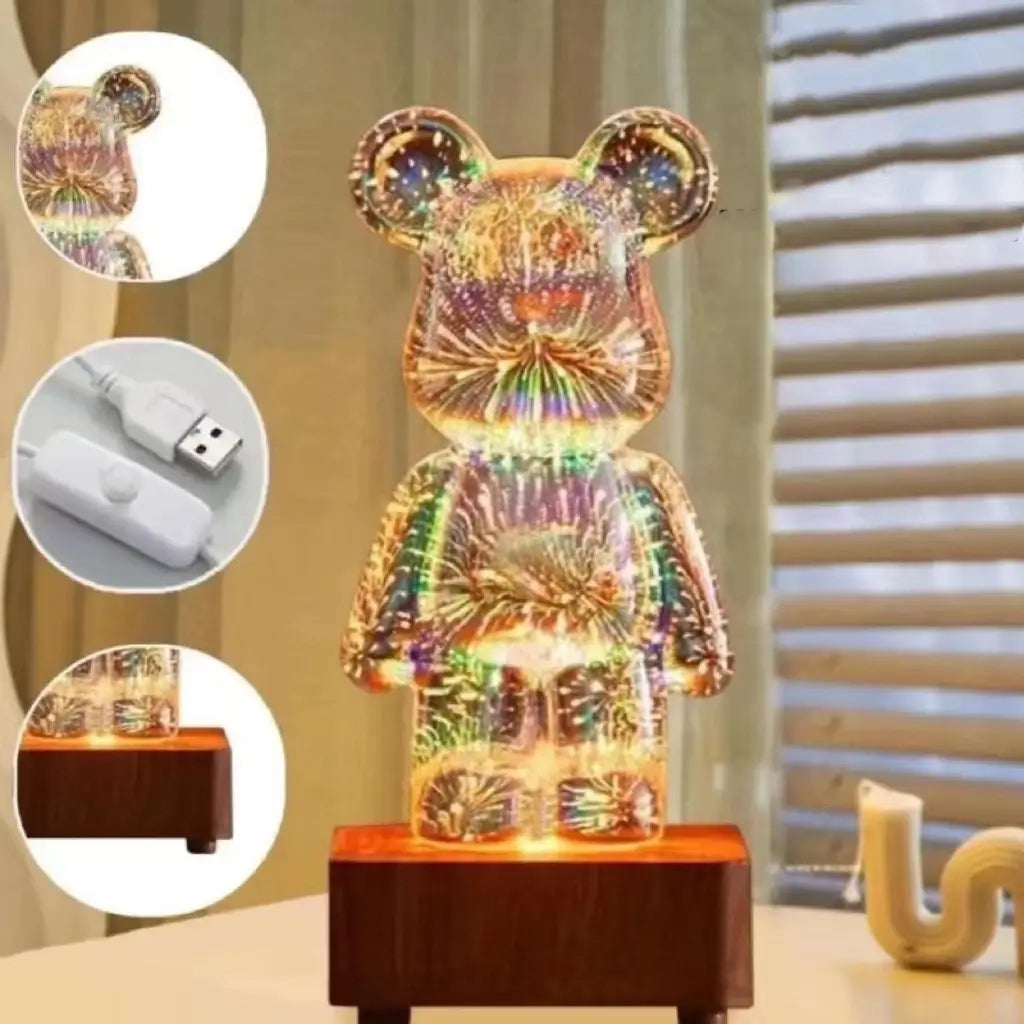 Lámpara LED de vidrio Bearbrick con fuegos artificiales RGB 3D ENVÍO GRATIS