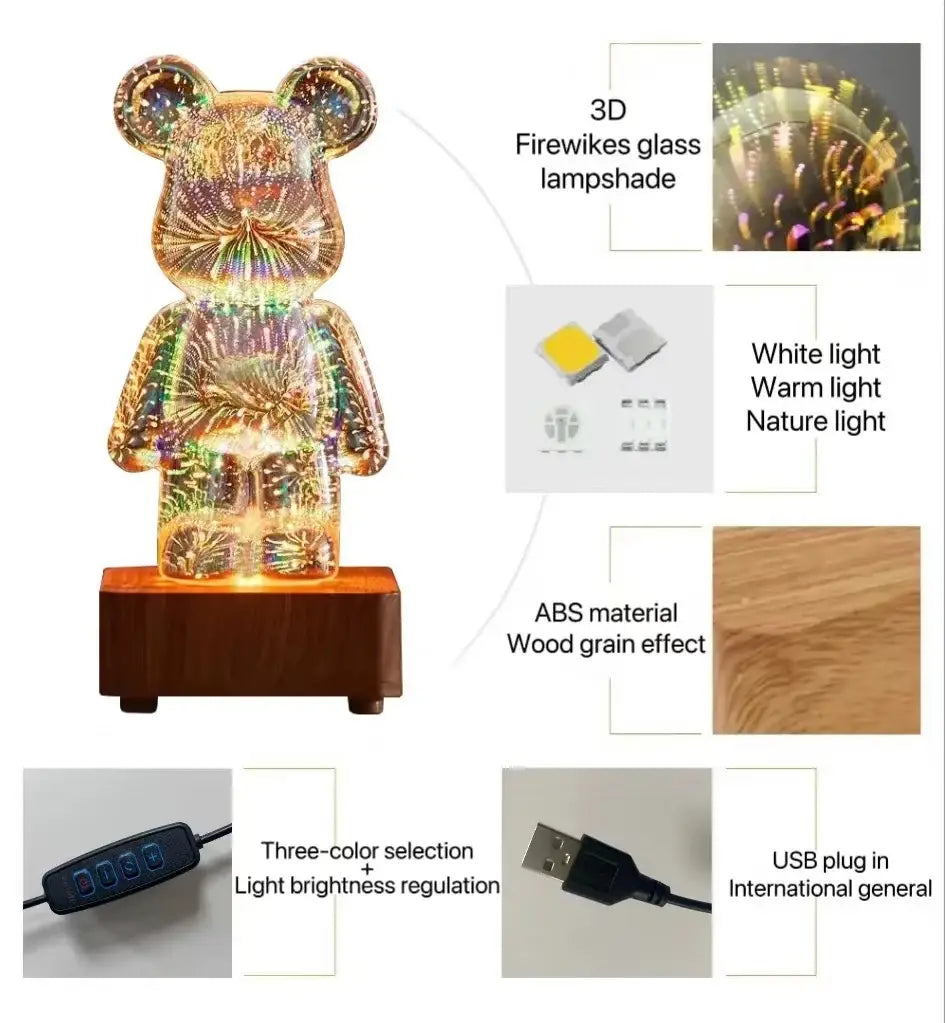 Lámpara LED de vidrio Bearbrick con fuegos artificiales RGB 3D ENVÍO GRATIS