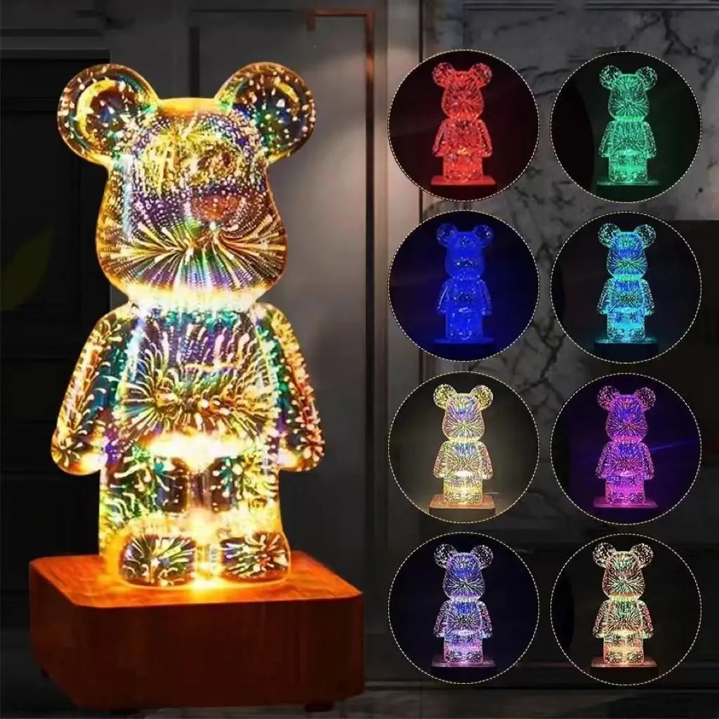 Lámpara LED de vidrio Bearbrick con fuegos artificiales RGB 3D ENVÍO GRATIS