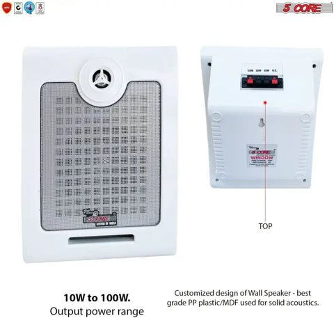 Altavoz blanco montado en la pared, ideal para espacios interiores y exteriores resistentes