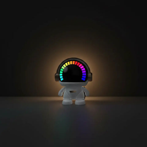 Altavoz bluetooth portátil con diseño de astronauta blanco y pantalla led circular multicolor con subwoofer bluetooth mini