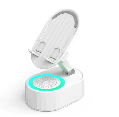 Soporte para teléfono ajustable blanco con base de carga inalámbrica