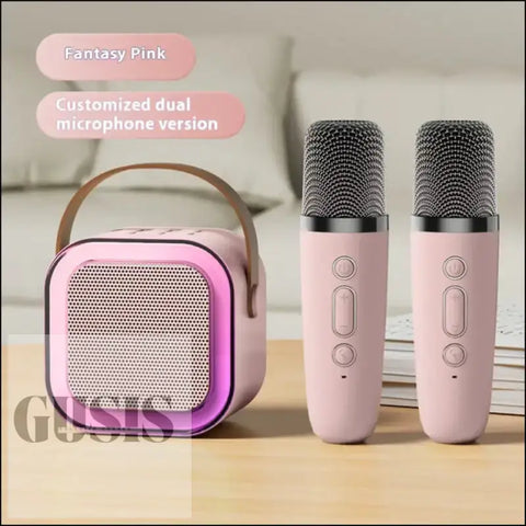 Altavoz Bluetooth nuevo color rosa con micrófonos a juego y luces LED