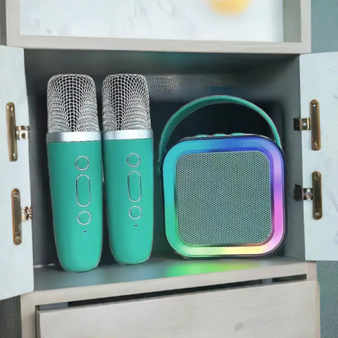 Altavoz Bluetooth con micrófono inalámbrico y altavoz con diseño colorido para fiestas