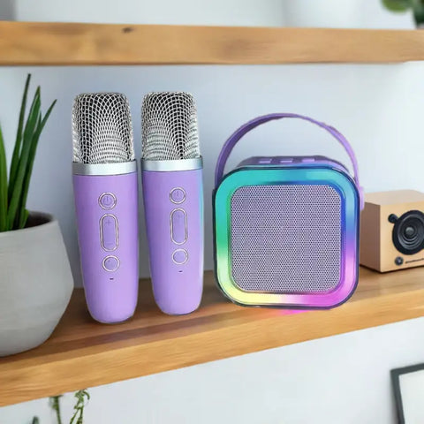 Altavoz Bluetooth con micrófono inalámbrico en color púrpura para fiestas y karaoke