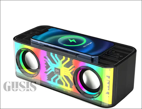 Altavoz Bluetooth Externo con Luz Colorida y Cargador Inalámbrico Dual - Altavoz portatil multifuncion