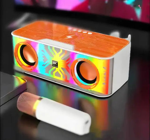 Altavoz Bluetooth Portátil con Micrófono y luces coloridas en diseño rectangular