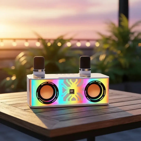 Altavoz Bluetooth portátil con micrófono, USB y luces LED arcoíris