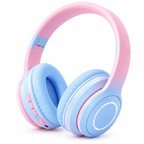 Auriculares bluetooth 5.2 inalámbricos con diseño supraaural acolchado en rosa pastel y azul claro modernos